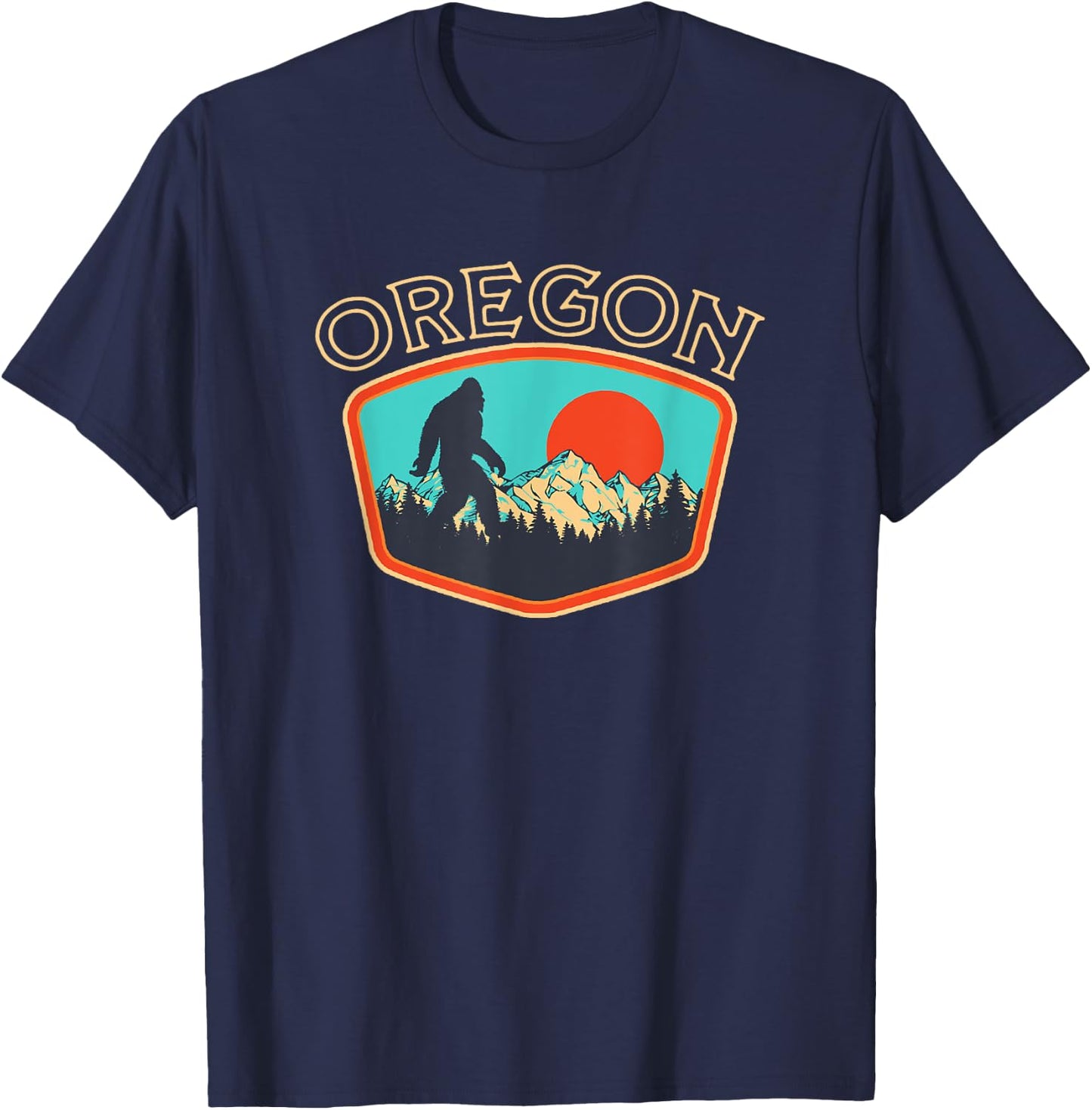 Oregon Bigfoot Vintage Outdoor Badge Retro Style Graphic T-Shirt - T-Shirt | Navy