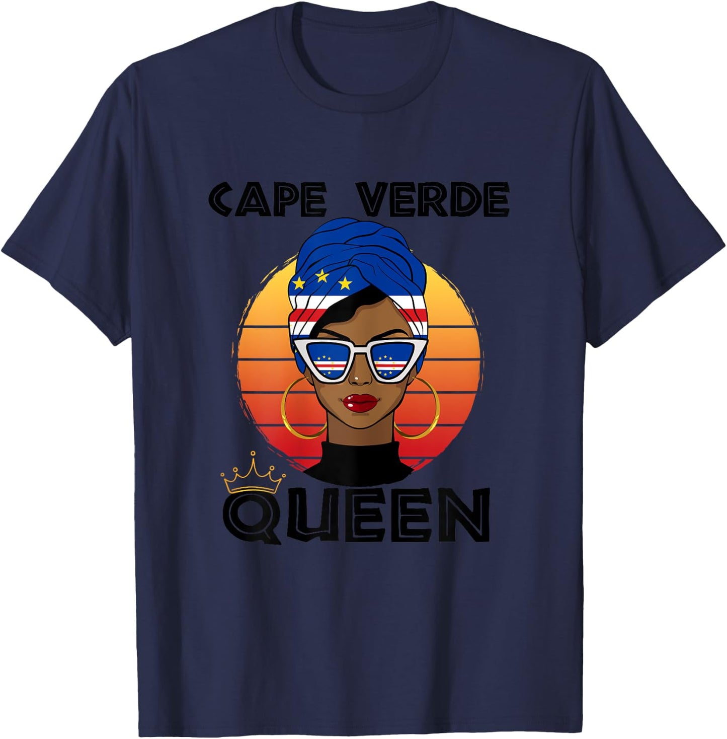 Cabo Verdian Queen African Queen Cabo Verde Flag Cabo Verde , white, Female X-Small T-Shirt - T-Shirt | Navy