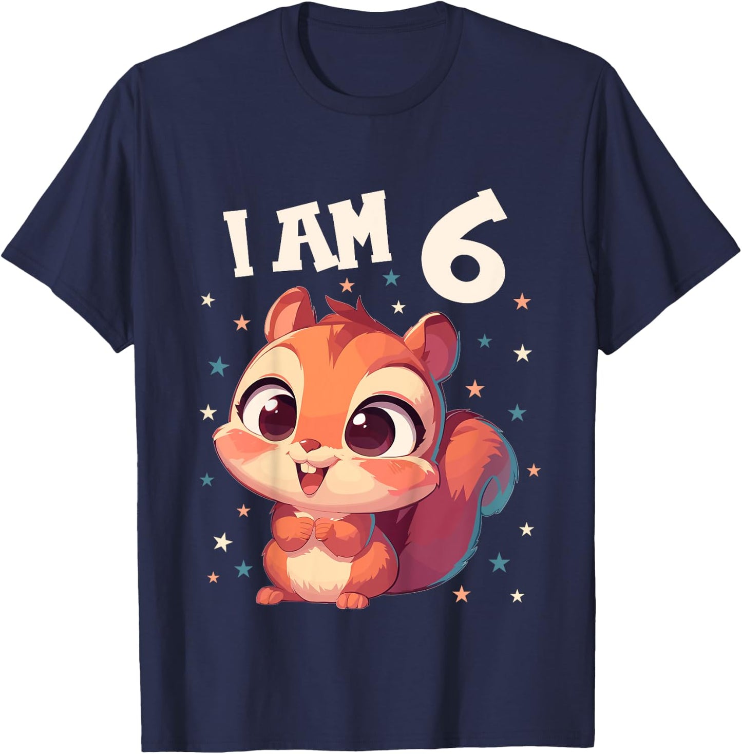 Kids 6 Years old 6 birthday Squirrels Boy Girl Squirrel T-Shirt - T-Shirt | Navy