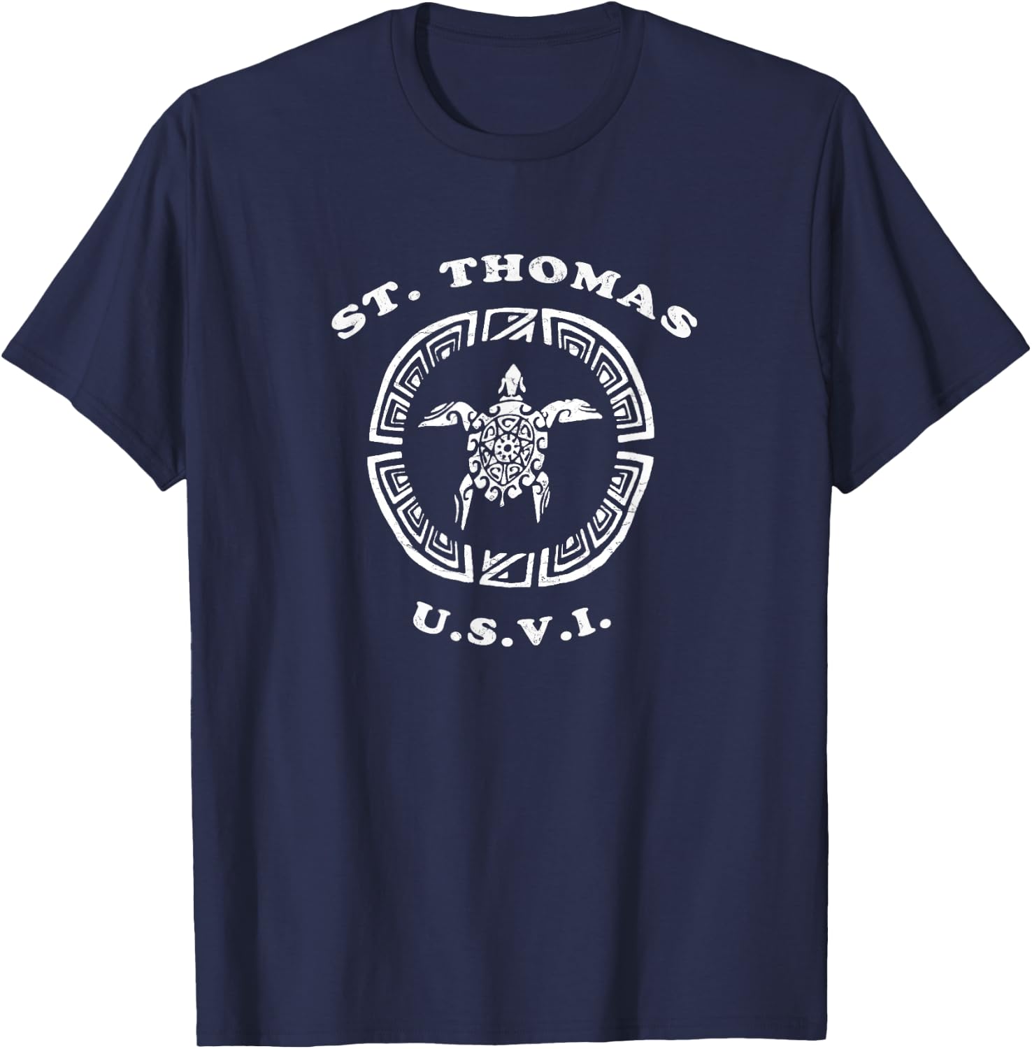 St. Thomas USVI Vintage Retro Tribal Turtle Vacation Gift T-Shirt - T-Shirt | Navy