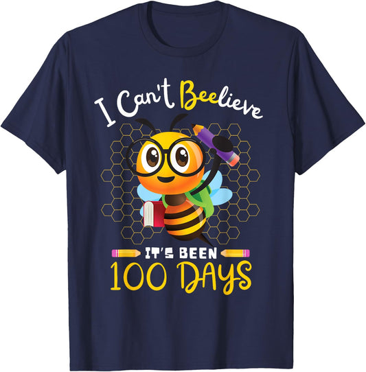 I Can't Believe it's Been 100 Days 100th Day Of School Bee T-Shirt - T-Shirt | Navy