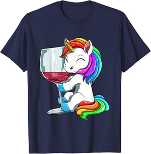Funny Wine Unicorn Drinking T-Shirt - T-Shirt | Navy