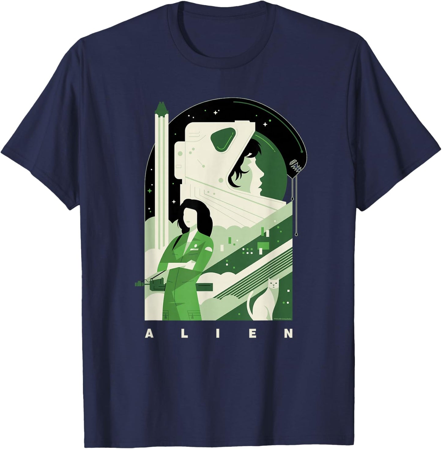 Alien 45th Anniversary Ellen Ripley Stylized Tribute Art T-Shirt - T-Shirt | Navy