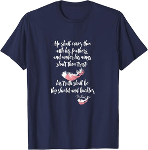 Psalms 91 He Shall Cover You with His Feathers KJV Scripture T-Shirt - T-Shirt | Navy