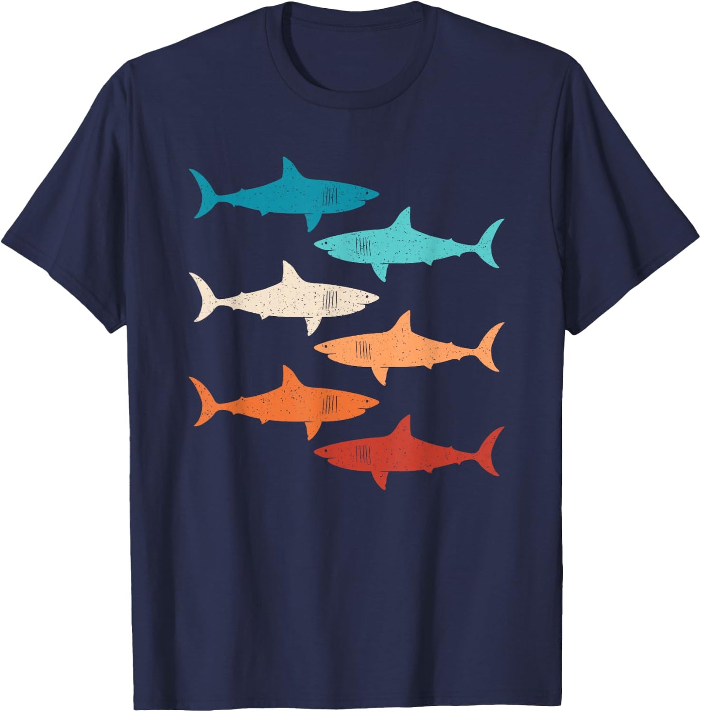 Retro Haifisch Hai Unterwasserlebewesen Ozean Damen Herren T-Shirt - T-Shirt | Navy