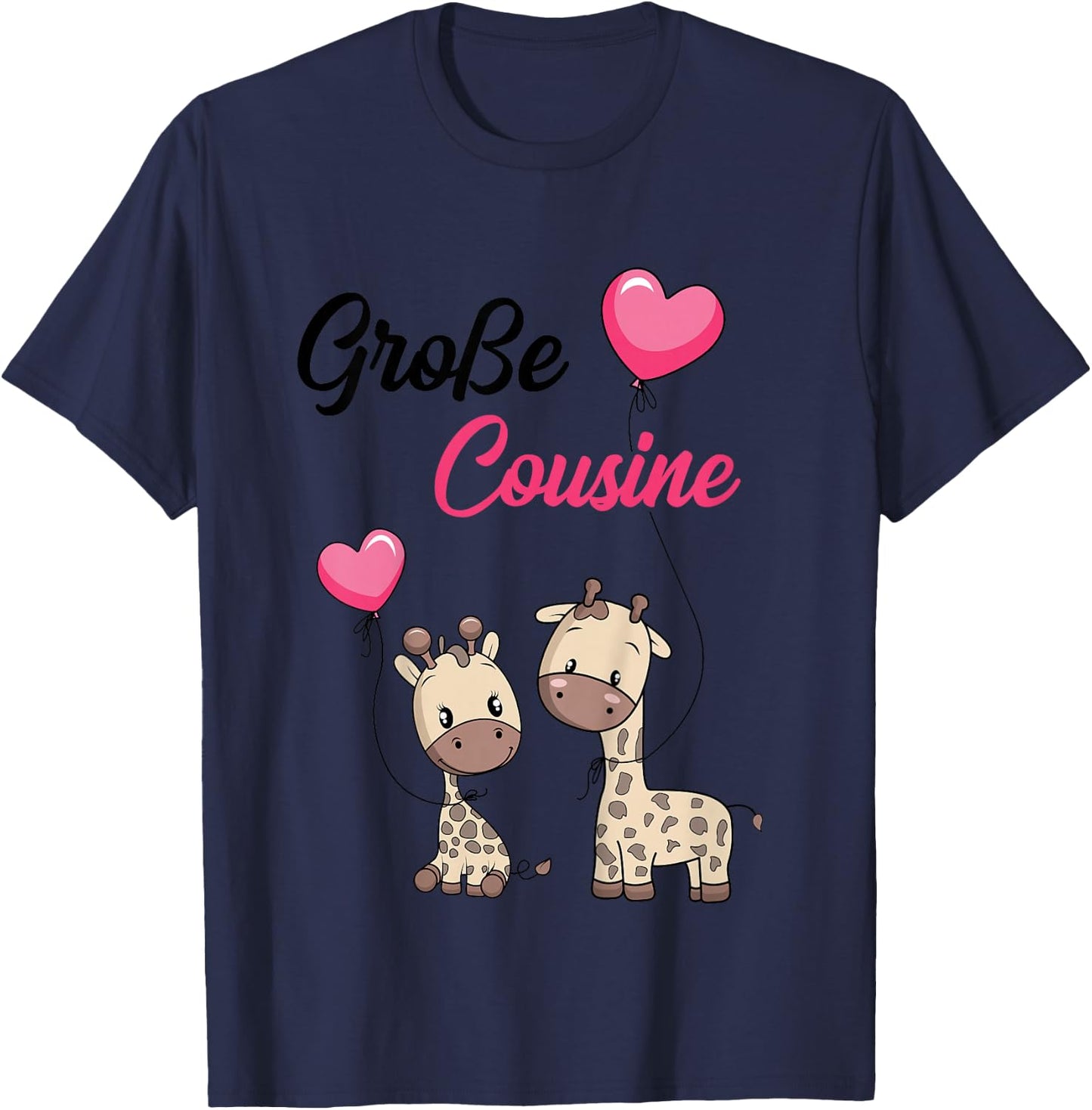 Children's Big Cousin 2025 Giraffe Girls' , White T-Shirt - T-Shirt | Navy