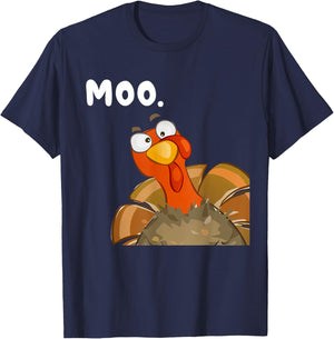 Turkey Moo Funny Thanksgiving Fake Cow Women Kids T-Shirt - T-Shirt | Navy
