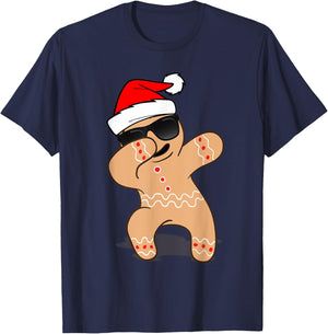 Dabbing Gingerbread Man Shirt - 2017 Funny Hip Hop Xmas T-Shirt - T-Shirt | Navy