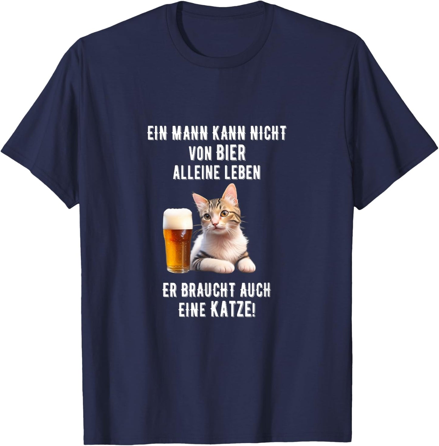 Lustiger Katzen Bier Spruch Papa allein leben Katze Mann T-Shirt - T-Shirt | Navy