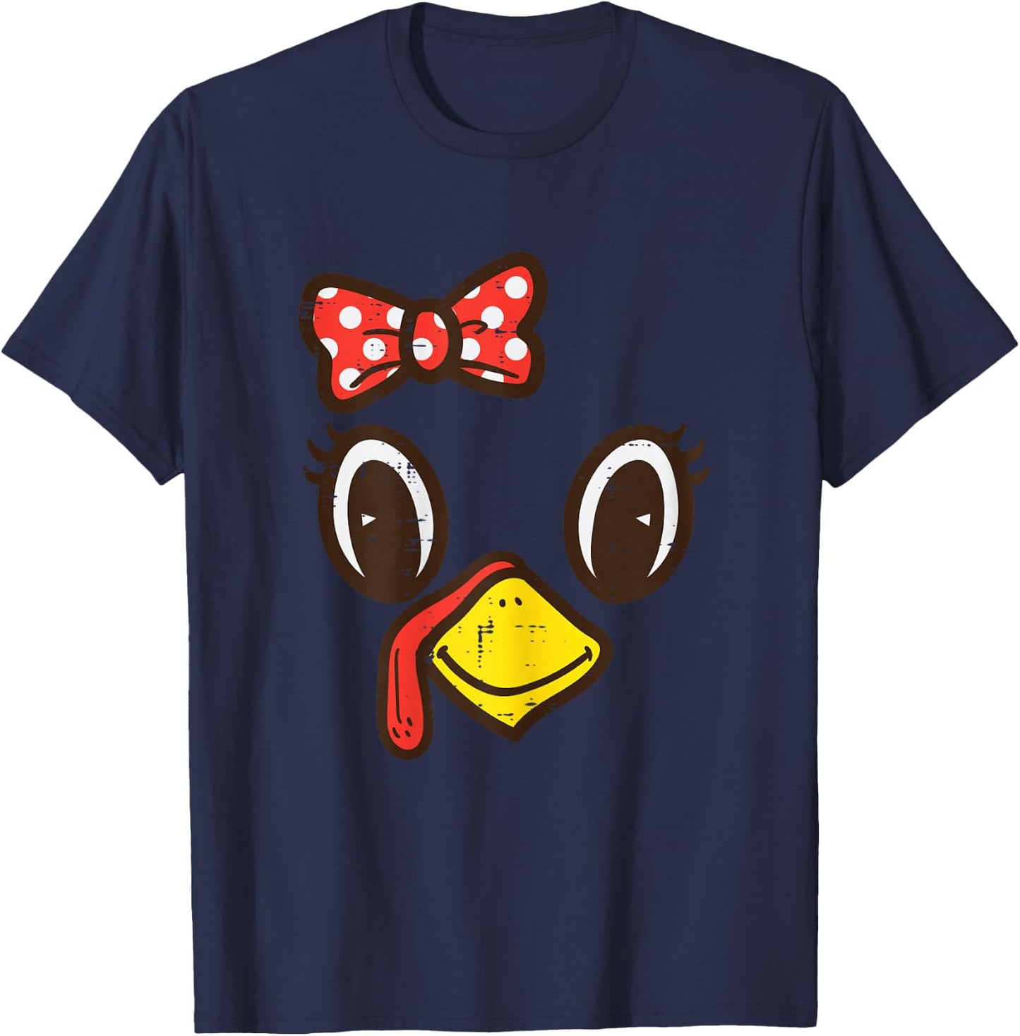 Cute Turkey Face Ribbon Thanksgiving Kid Toddler Girls Women T-Shirt - T-Shirt | Navy