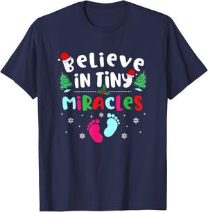 Xmas Believe In Tiny Miracles Christmas NICU Nurse T-Shirt - T-Shirt | Navy