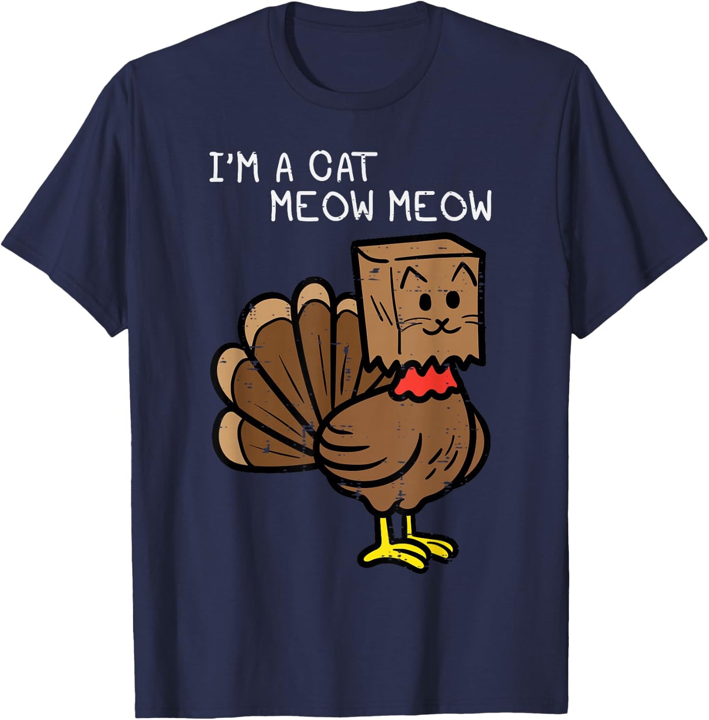 Thanksgiving Turkey Cat Meow Funny Women Men Girls Boys Kids T-Shirt - T-Shirt | Navy
