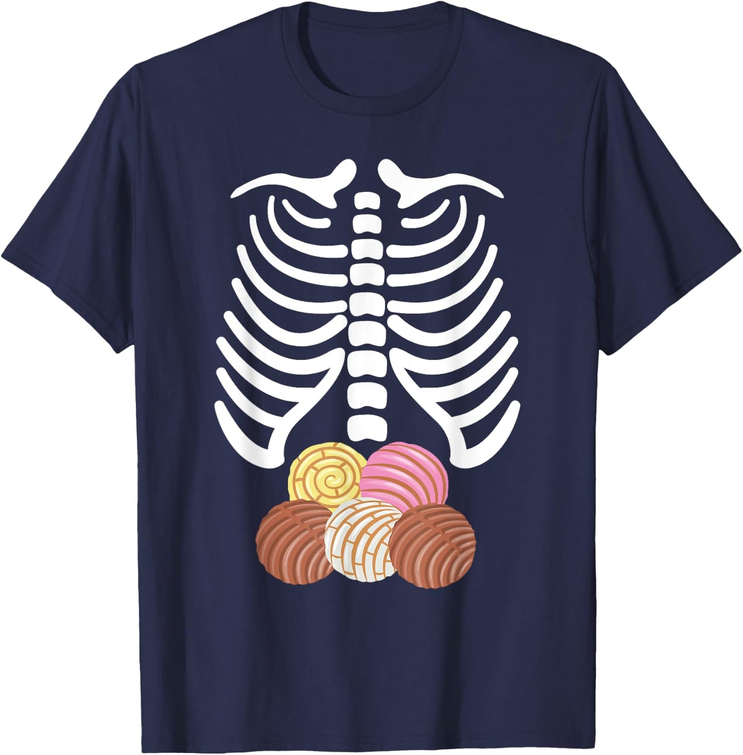Skeleton Rib Cage with Mexican Pan Dulce Concha T-Shirt - T-Shirt | Navy