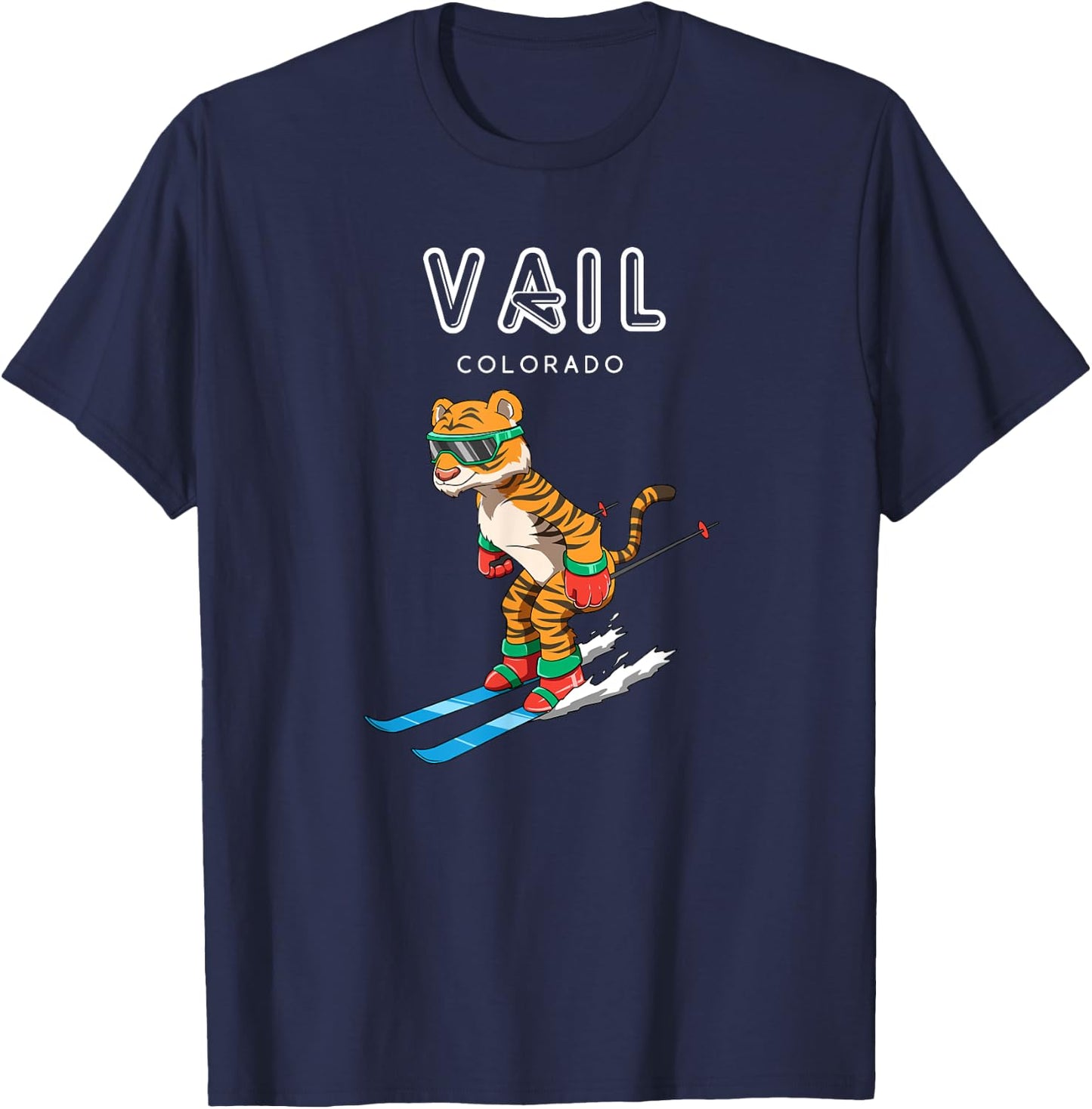 Vail Colorado - Funny Ski Tiger T-Shirt - T-Shirt | Navy
