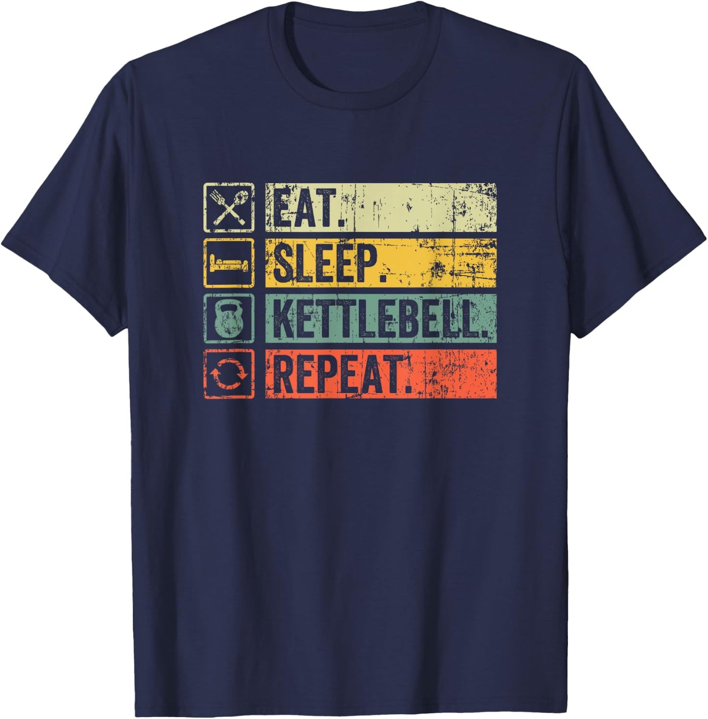 Retro Eat Sleep Kettlebell Repeat Fitness Gym Men T-Shirt - T-Shirt | Navy