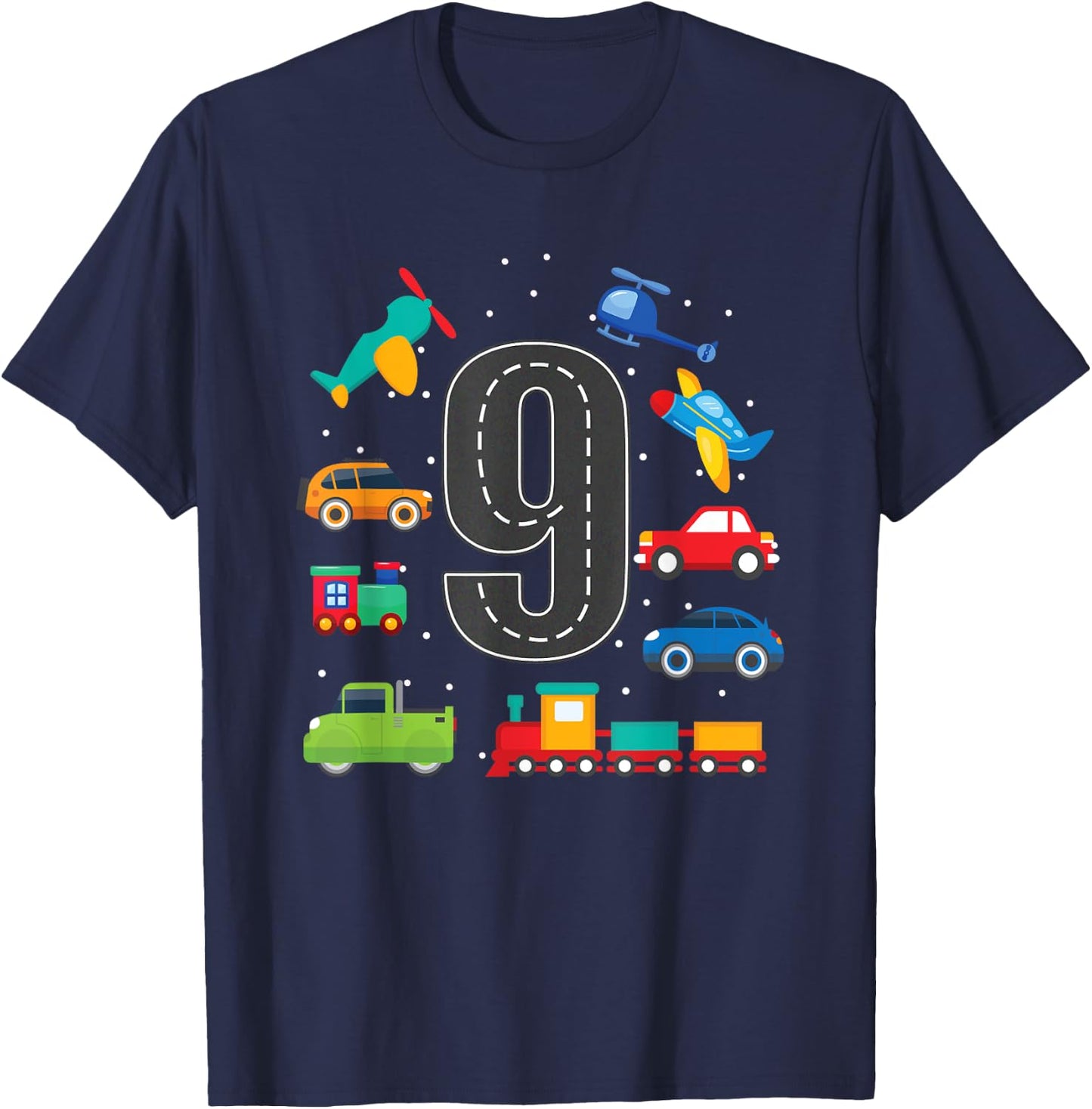 9 Year Old Transportation Birthday Boy 9th Toddler Truck Car T-Shirt - T-Shirt | Navy