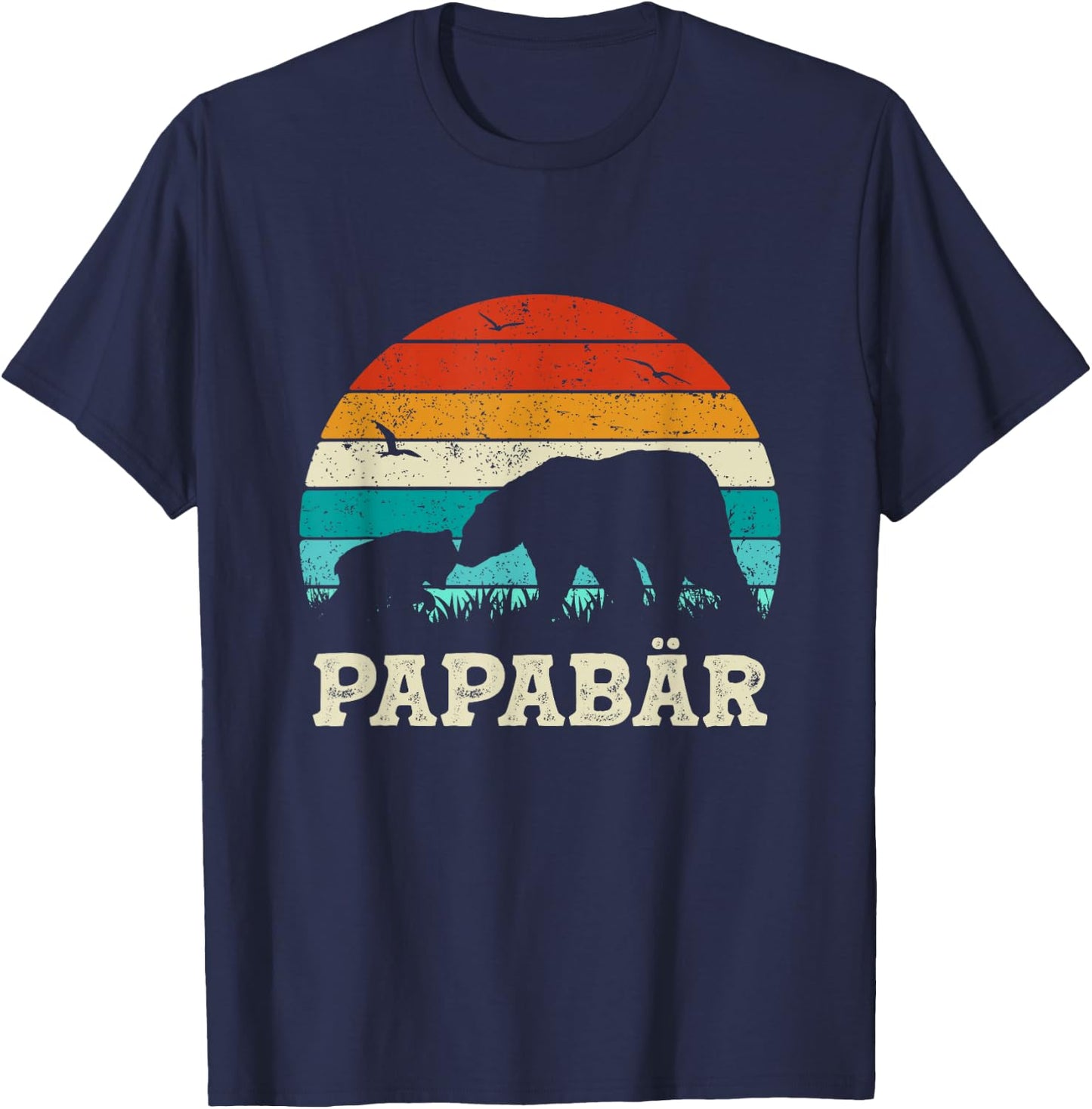 Retro Father Baby Son Daughter Bear Dad Father's Day , black T-Shirt - T-Shirt | Navy