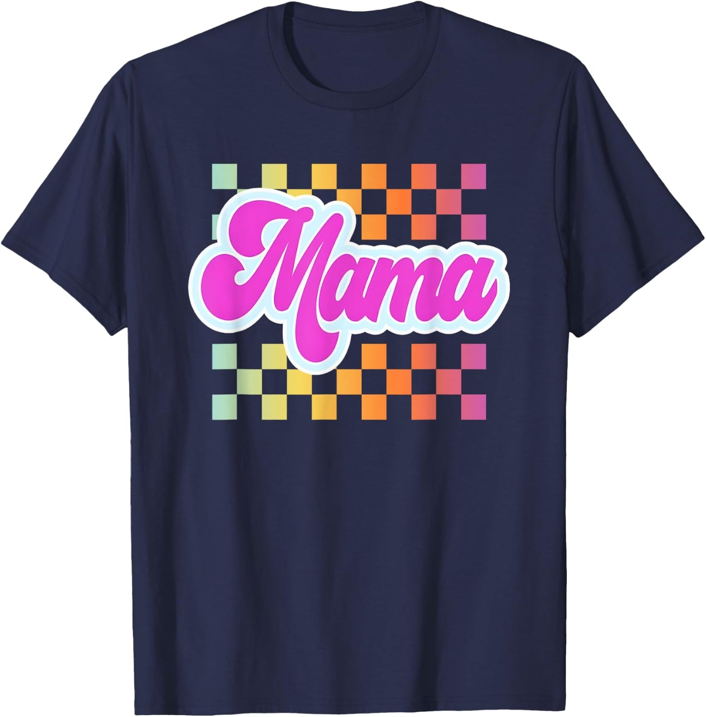 Rainbow Checkered Mama T-Shirt - T-Shirt | Navy