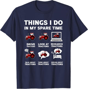 Funny Tractors lover 6 Things I Do In My Spare Time Tractor T-Shirt - T-Shirt | Navy