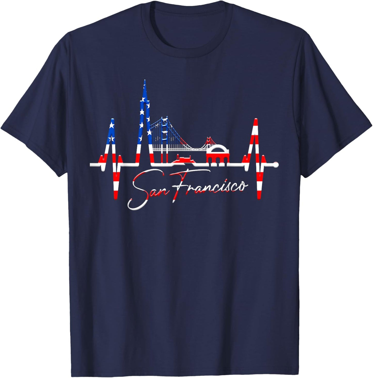 San Francisco Skyline Herzschlag Kalifornien San Francisco T-Shirt - T-Shirt | Navy