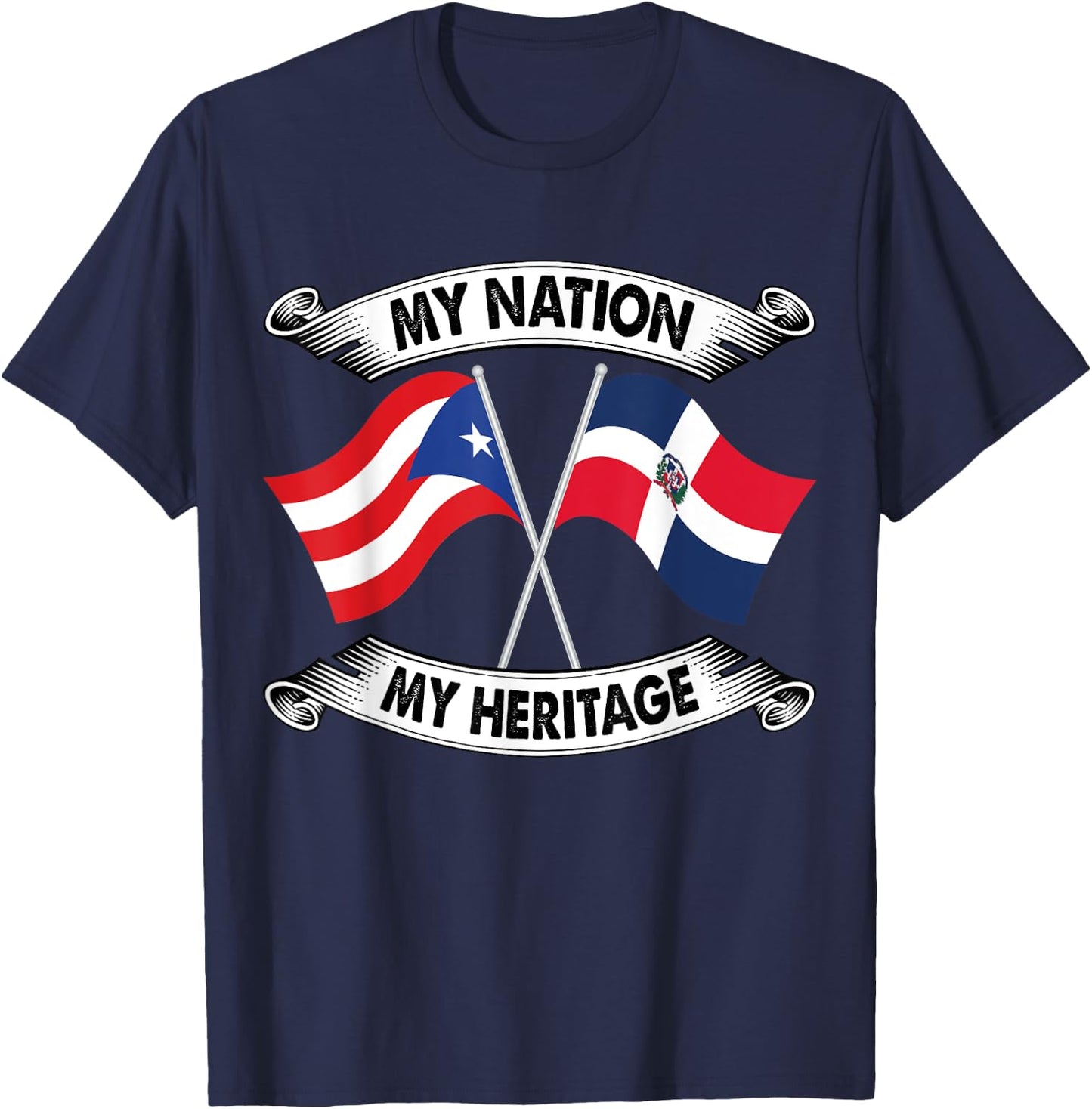Puerto Rican and Dominican Pride Heritage Flag shirt T-Shirt - T-Shirt | Navy