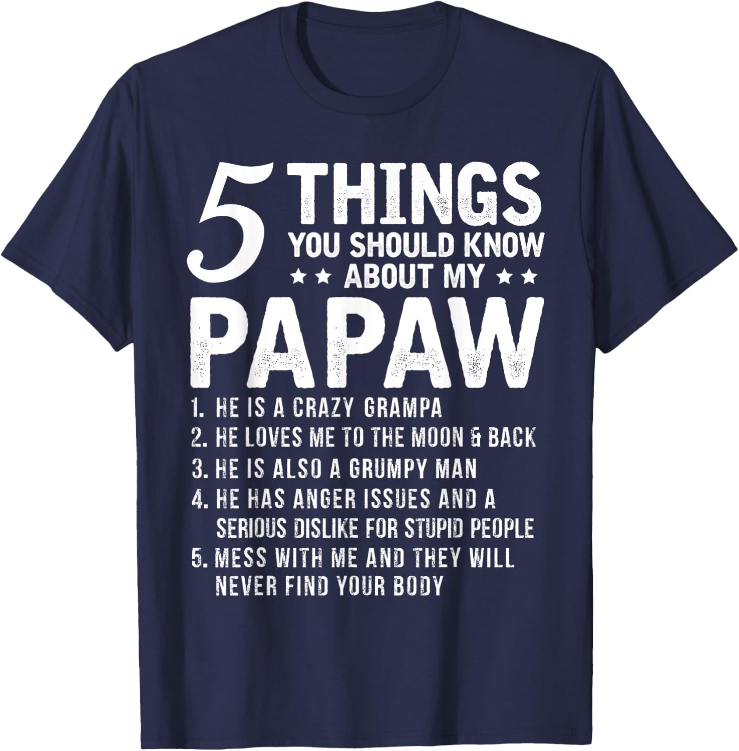 5 Things You Should Know About My Papaw Funny Grandpa T-Shirt - T-Shirt | Navy