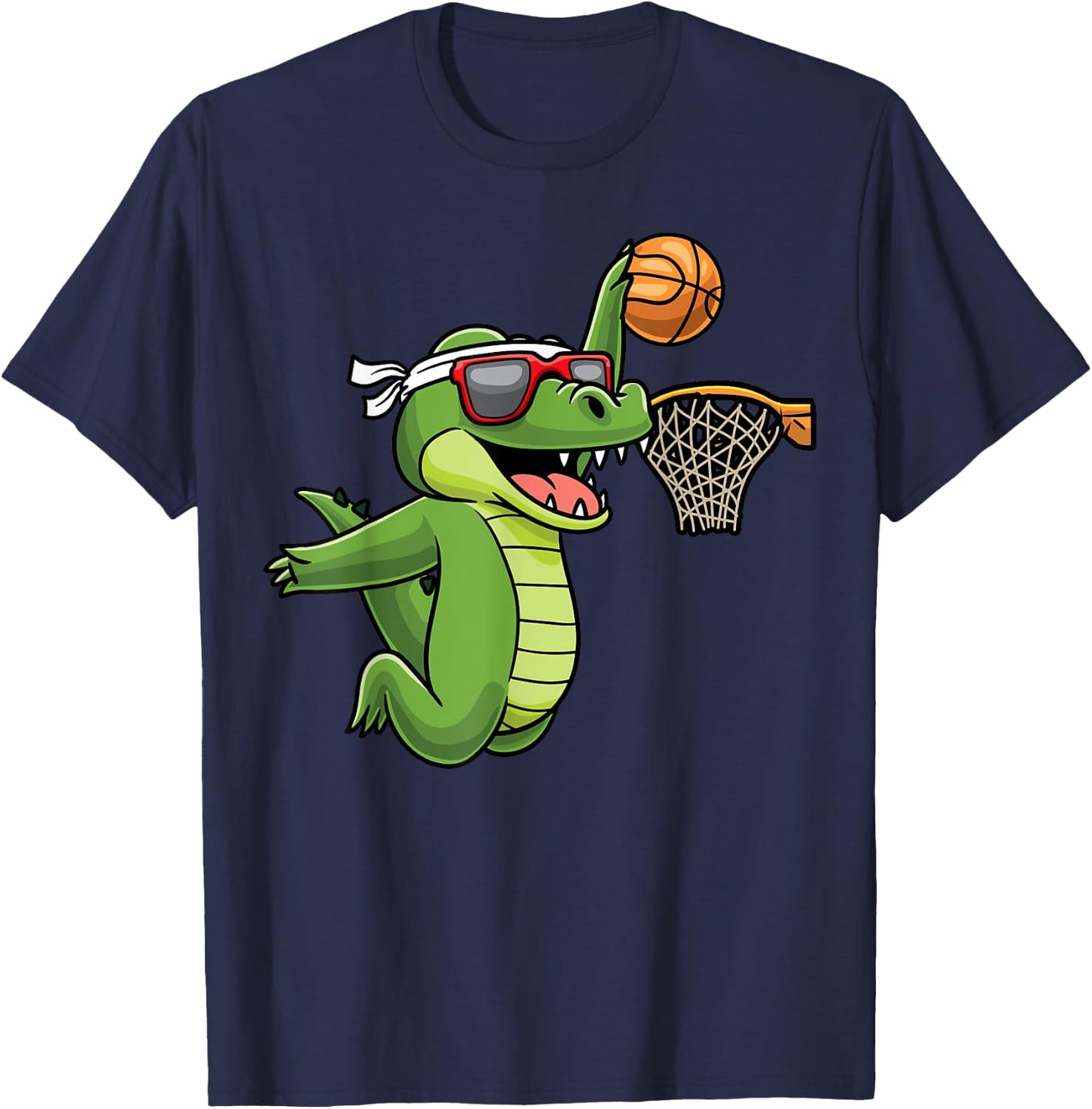Crocodile Playing Basketball Alligator Basketball Player T-Shirt - T-Shirt | Navy