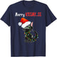 Merry Kissmy..ss Black Cat Christmas Lights Cat In Santa Hat T-Shirt - T-Shirt | Navy