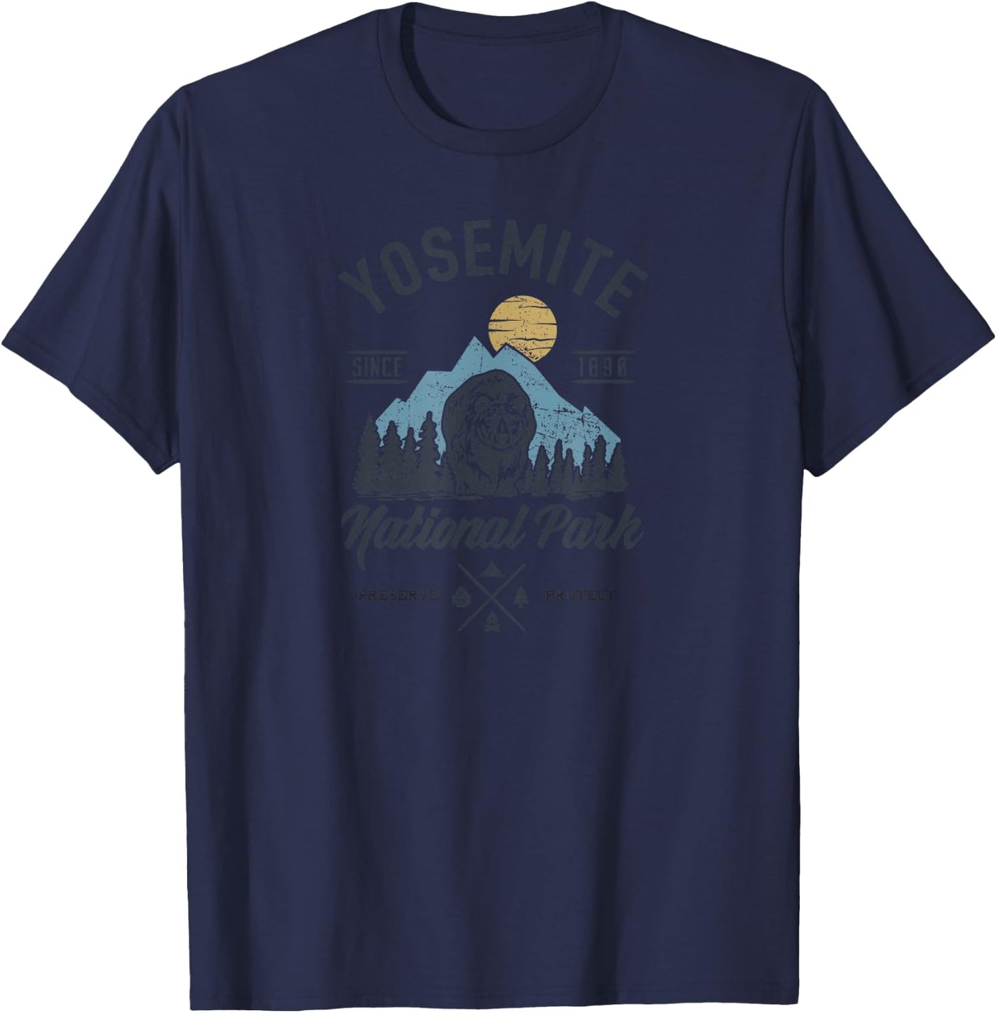 Vintage Yosemite National Park Retro Mountains Nature Lover T-Shirt - T-Shirt | Navy