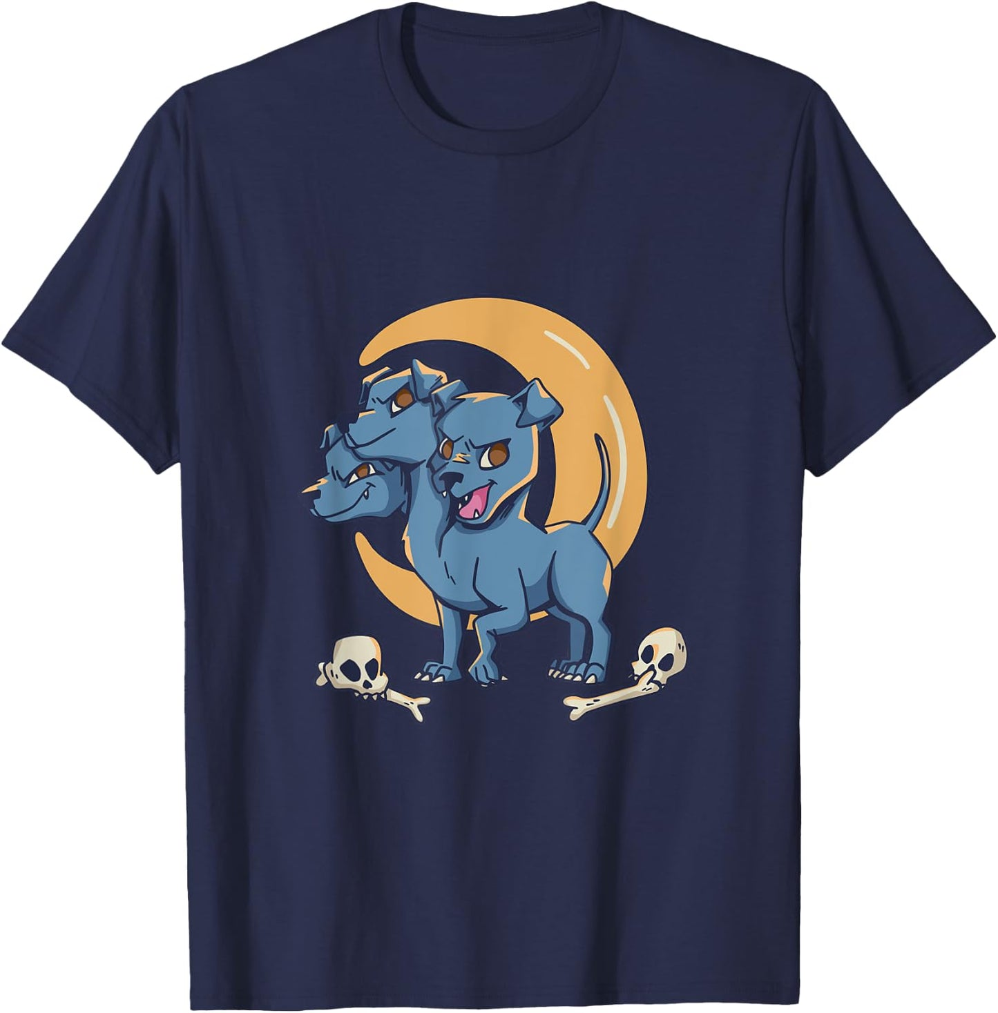 Cerberus - Cute Three-Headed Dog Comic Style Mythology T-Shirt - T-Shirt | Navy