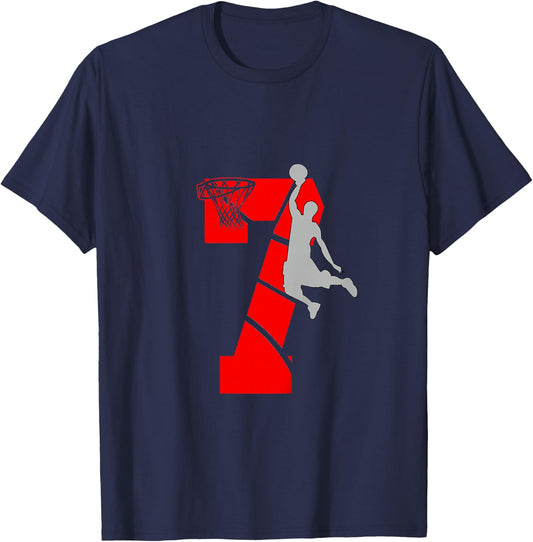 7 Year Old 7th Basketball Birthday PartyTheme Boys Girls T-Shirt - T-Shirt | Navy