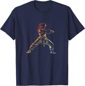 Karate Girl Line Art , Black T-Shirt - T-Shirt | Navy