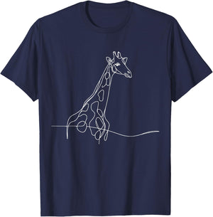 Giraffe Line Art Minimalist Wildlife Drawing Design T-Shirt - T-Shirt | Navy