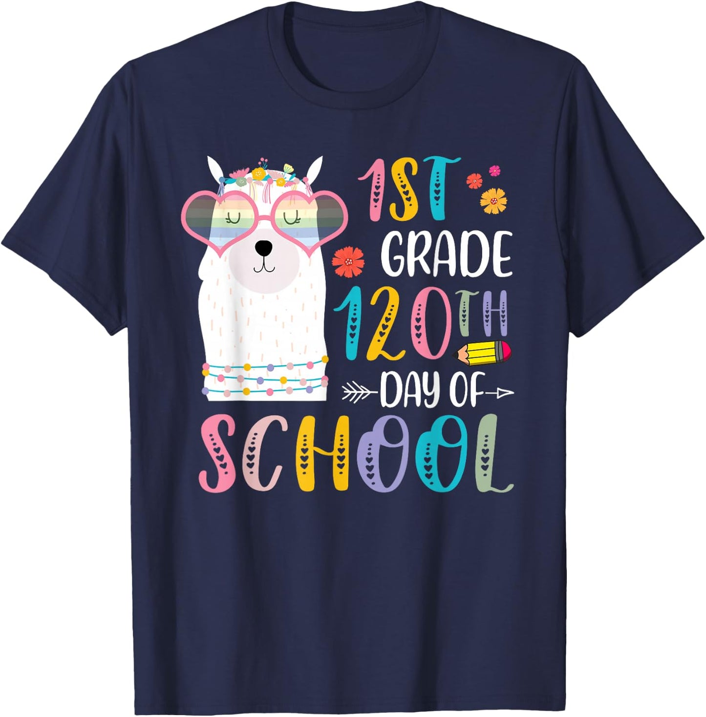 120th day of School No Prob Llama 120 Days Of 1st Grade T-Shirt - T-Shirt | Navy