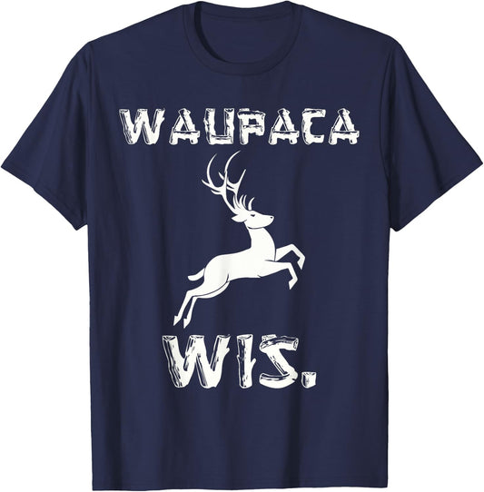 Waupaca Wisconsin Parody WIS Deer Maine Souvenier T-Shirt - T-Shirt | Navy