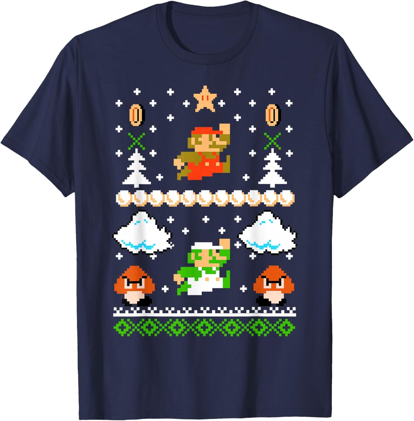 Super Mario Mario Goomba Ugly Christmas Sweater T-Shirt - T-Shirt | Navy