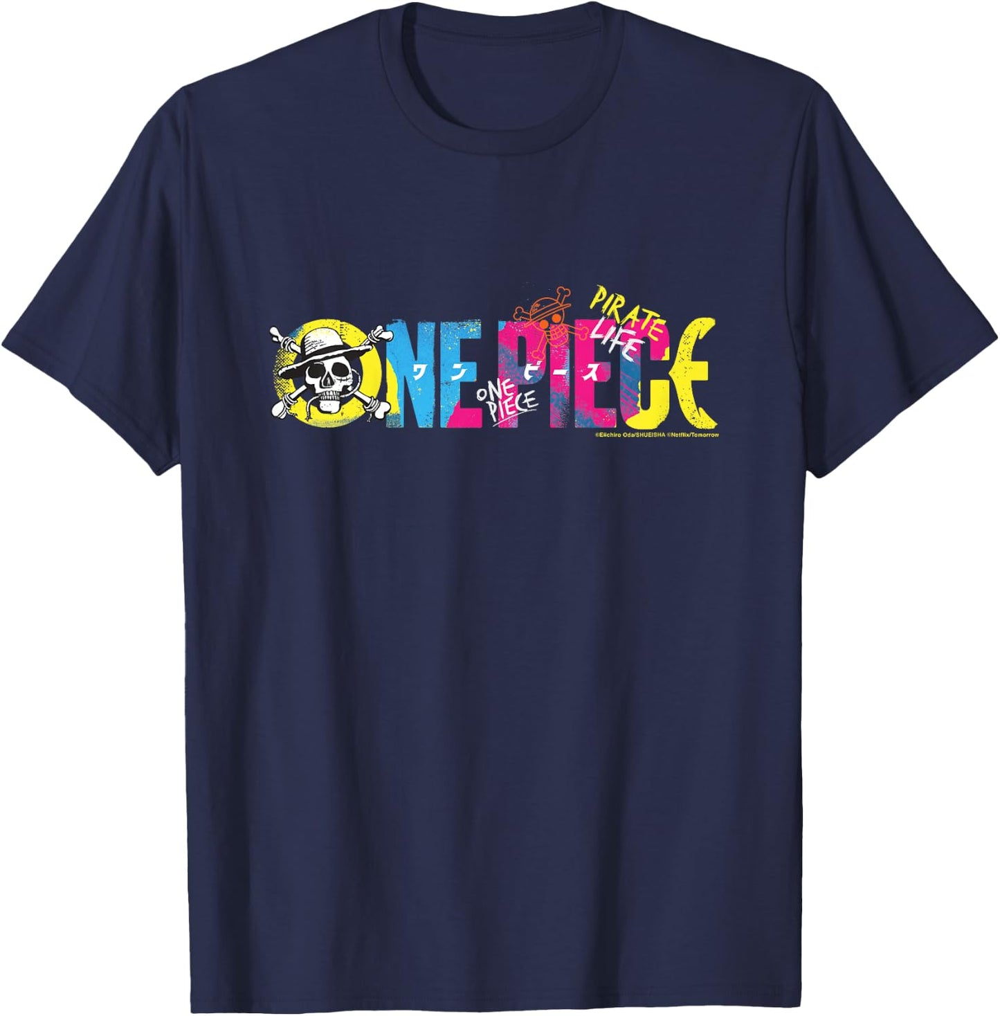 Children's One Piece Anime Pirate Life Straw Hat Pirate Logo Children's , black T-Shirt - T-Shirt | Navy