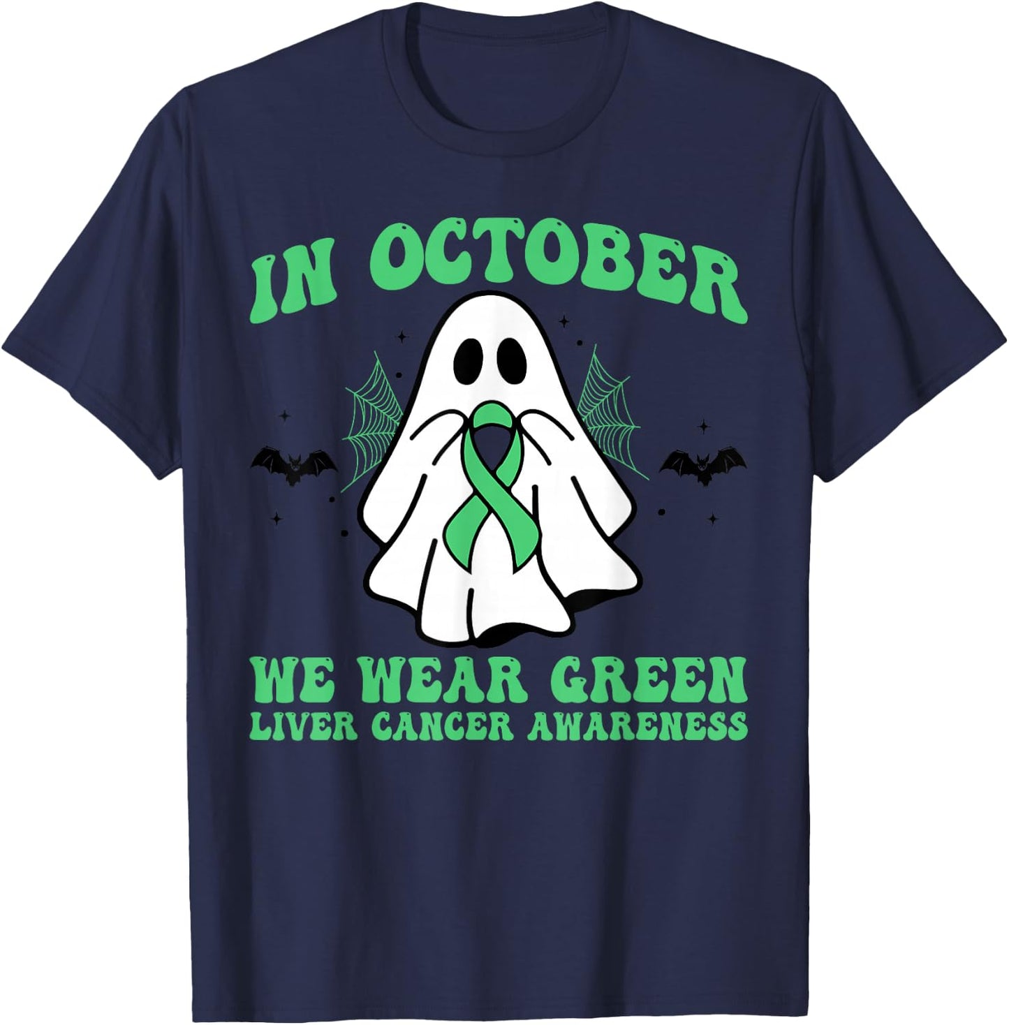 In October We Wear Green Liver Cancer Awareness Halloween T-Shirt - T-Shirt | Navy
