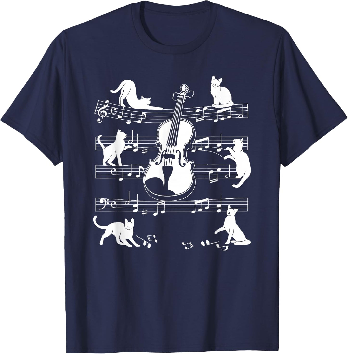 Violinist Cats for Cat Loving Violin Player T-Shirt - T-Shirt | Navy