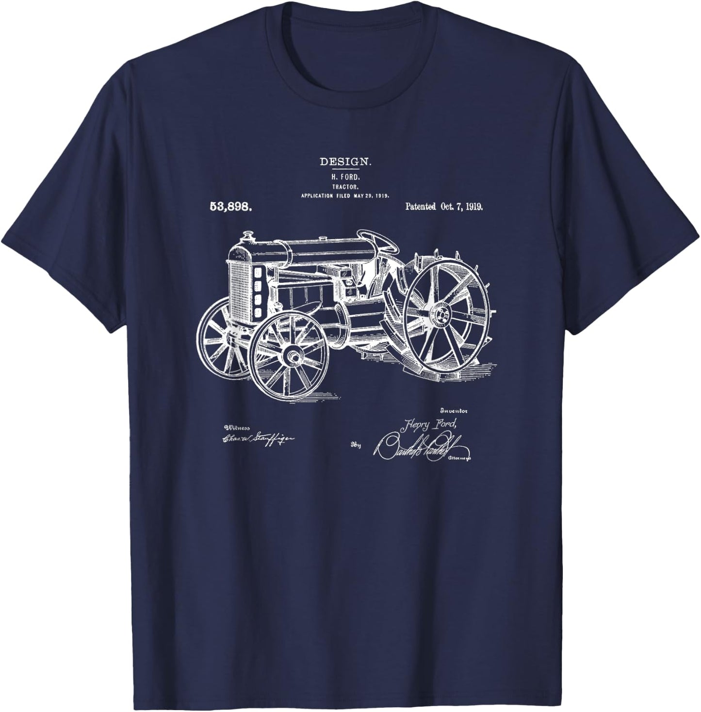 Classic Vintage Patent 1919 Farm Tractor Gift T-Shirt - T-Shirt | Navy