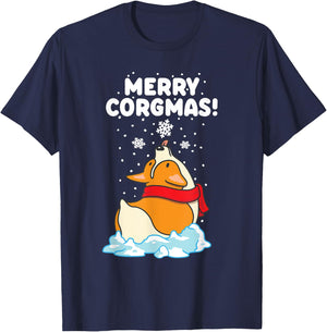 Merry Corgmas - Funny Welsh Corgi Owner Dog Lover Christmas T-Shirt - T-Shirt | Navy