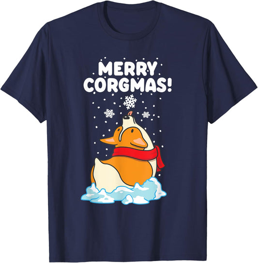 Merry Corgmas - Funny Welsh Corgi Owner Dog Lover Christmas T-Shirt - T-Shirt | Navy