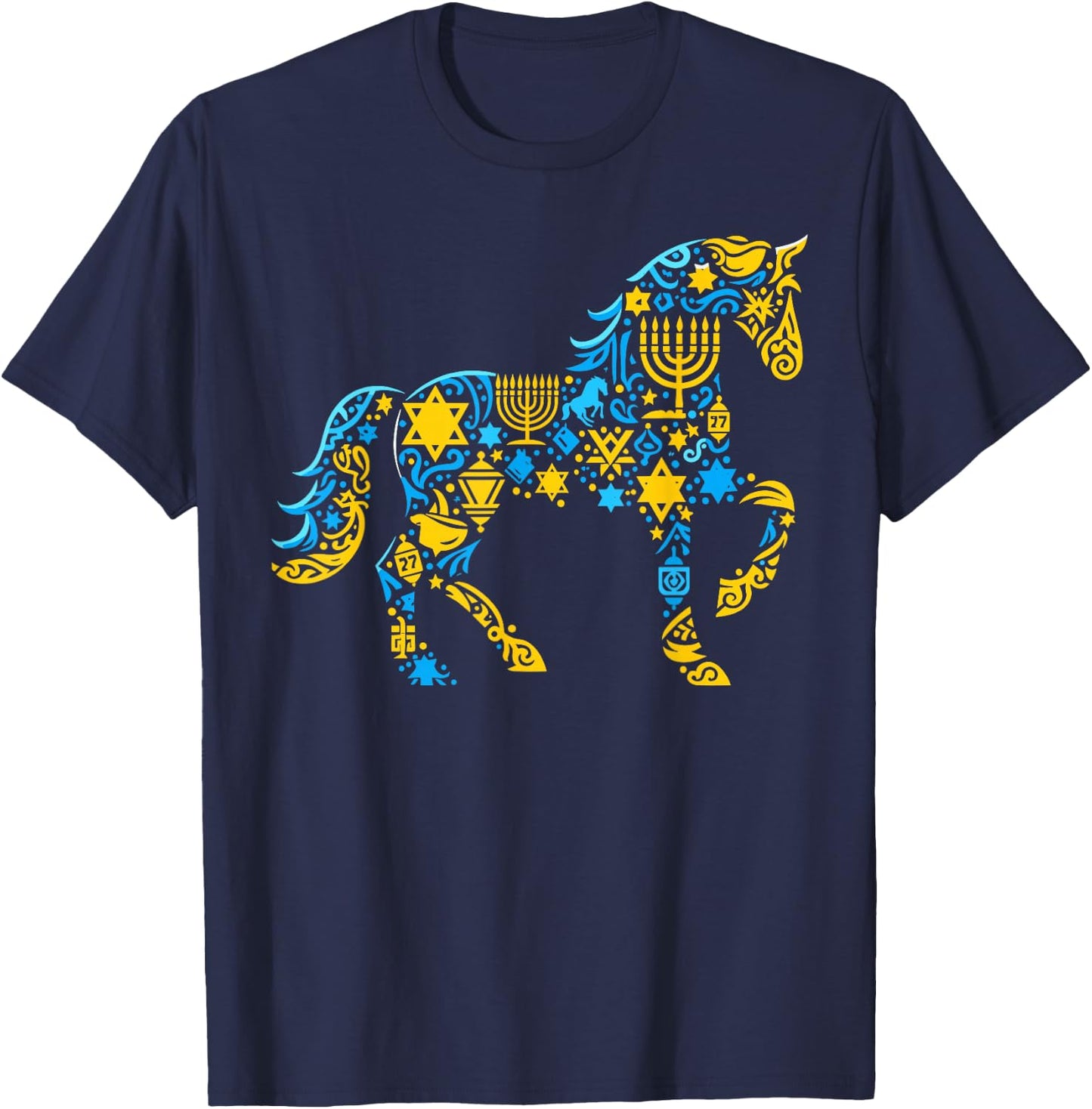 Horse Menorah Dreidel Jewish Hanukkah Kids T-Shirt - T-Shirt | Navy