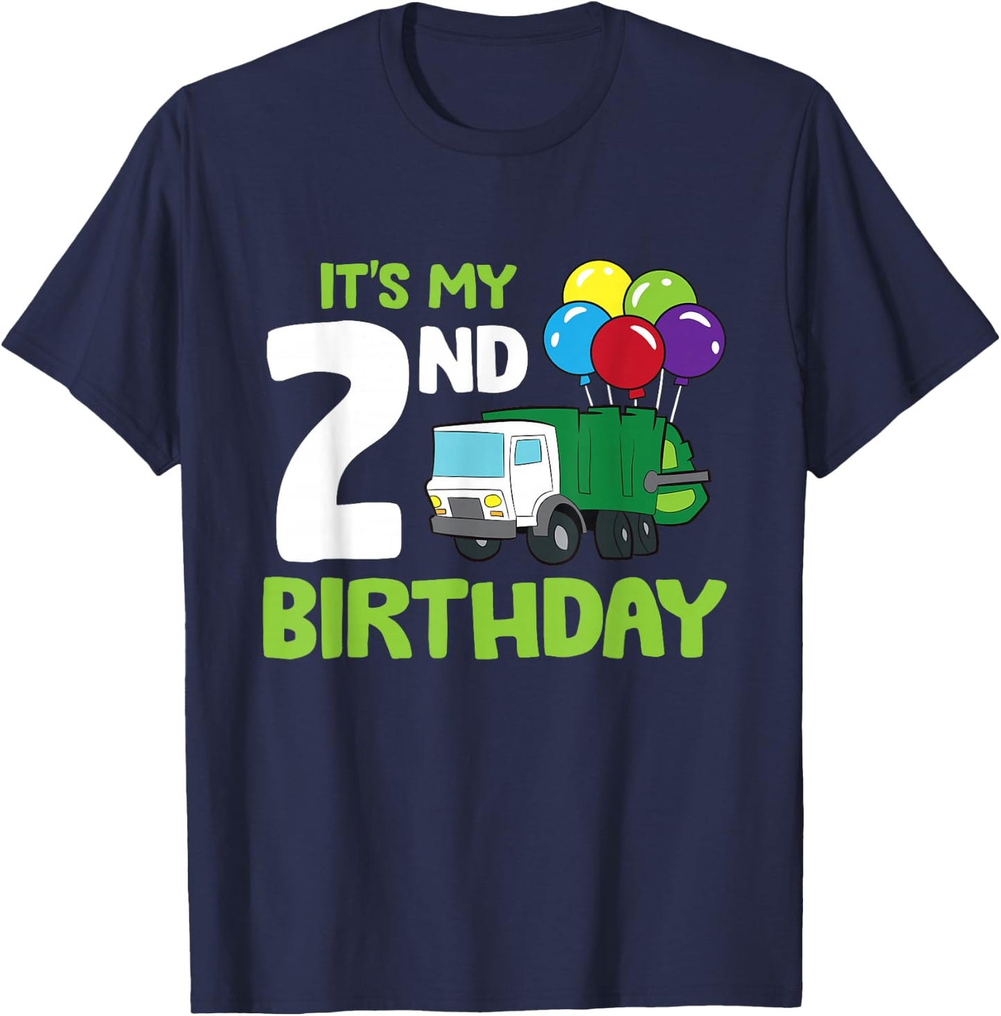 It's My 2nd Birthday Garbage Truck 2nd Birthday T-Shirt - T-Shirt | Navy