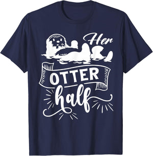 Funny Matching Couple His and Her Otter Half valentine's day T-Shirt - T-Shirt | Navy