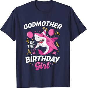 Godmother of The Birthday Girl Shark Ocean Matching Family T-Shirt - T-Shirt | Navy