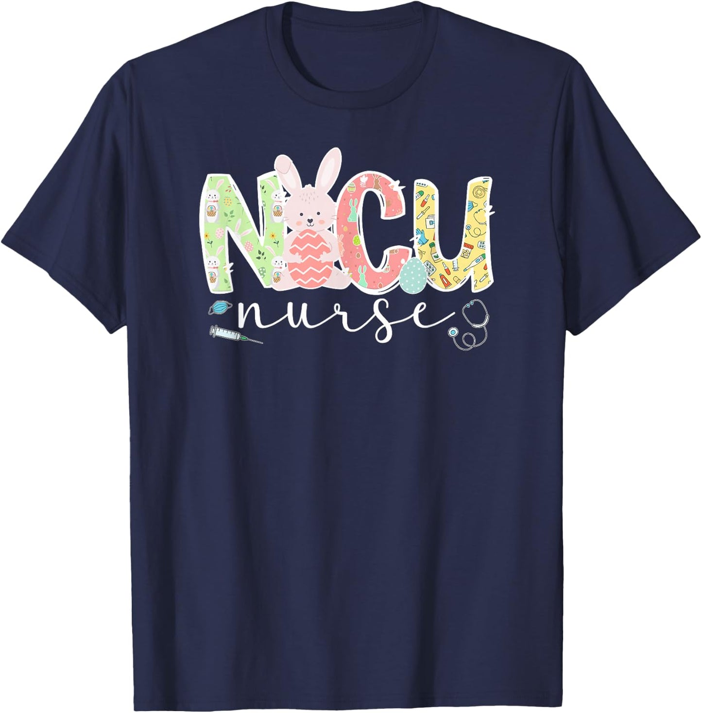 NICU Nurse Easter Bunny NICU Nursing Easter Day T-Shirt - T-Shirt | Navy
