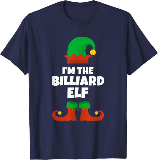 Funny The Billiard Elf Christmas Xmas Pool Player T-Shirt - T-Shirt | Navy