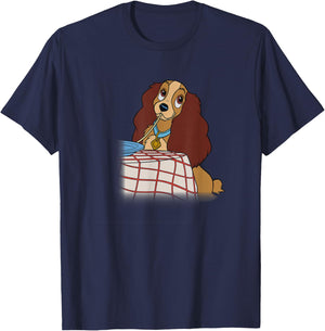 Disney Lady and The Tramp Iconic Spaghetti Scene Lady Side T-Shirt - T-Shirt | Navy