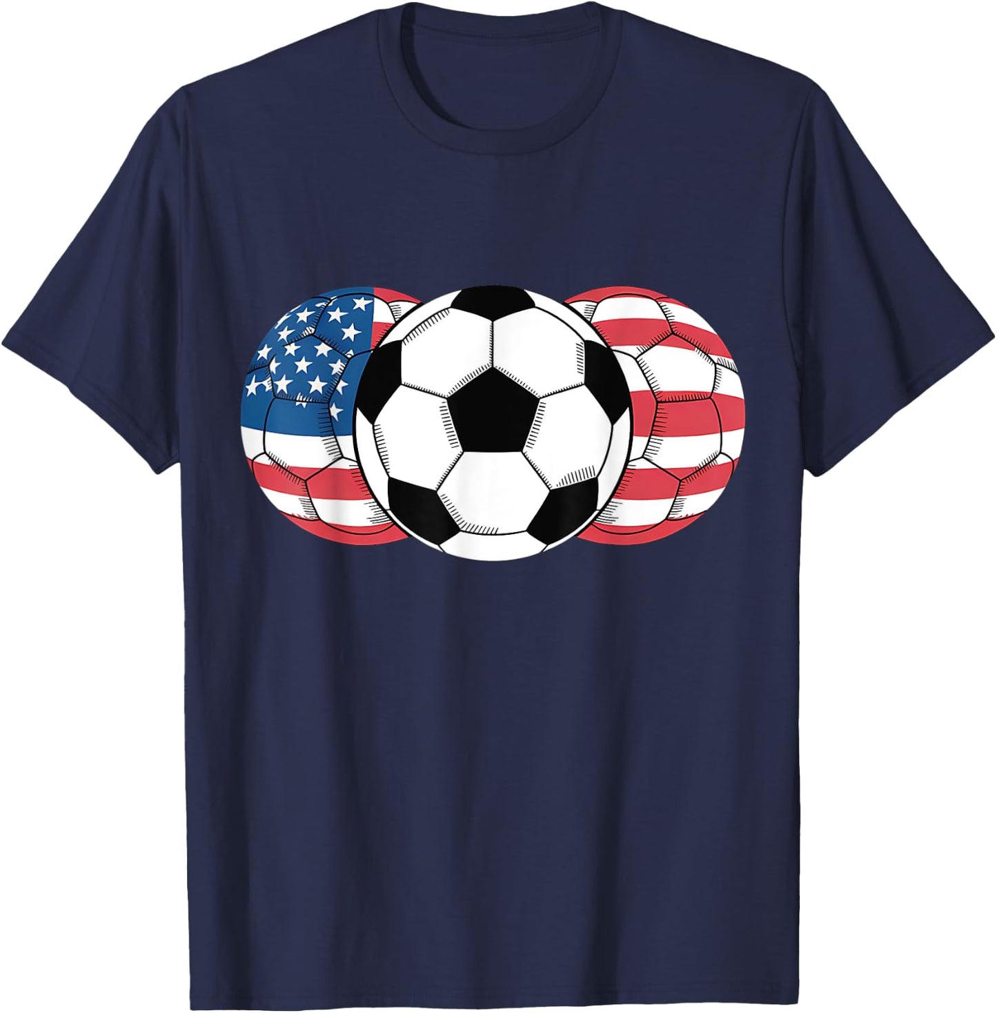 Soccer Red White Blue American Flag 4th of July T-Shirt - T-Shirt | Navy